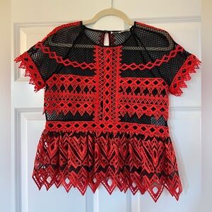 Jonathan Simkhai Black and Red Lace detail top